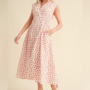 JODIFL White Maxi Dress with Red Polka Dots